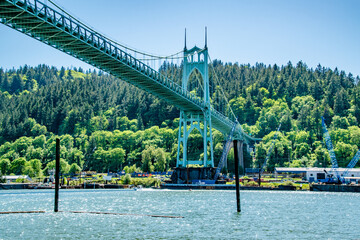 St. Johns Bridge Spanning Over Columbia River to Forest Park in Portland, OR