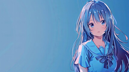 Anime girl Vtuber on blue screen interact with viewers, virtual template. anime girl. Illustration