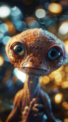 An ultra realistic cute alien creature [description] in [otherworldly environment], [lighting], [angle], [atmosphere], unreal engine, cinema 4d, detailed textures --ar 9:16