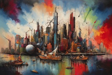Nowy Jork Manhattan kolorowy akrylowy obraz Generative AI	