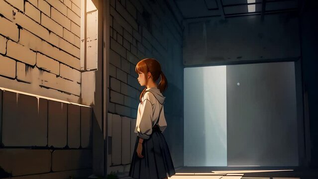 lone girl looking at the wall concept art anime in the style of illustration illustrated style anime illustration soft glow soft lighting sketch seamless loop animation