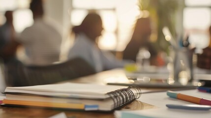 Defocused background image of a Subtle Business Workshop in action capturing a group of diverse professionals engaged in deep conversation and exchanging ideas with each other. In .
