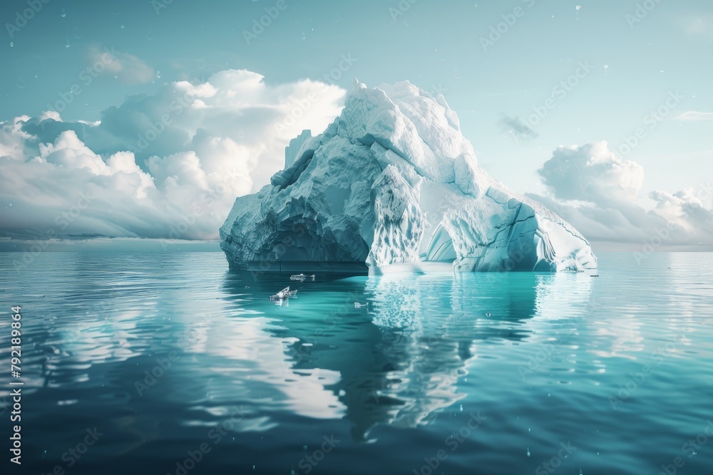 Poster a large ice block floating in the ocean. business concept