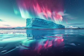 A large iceberg is reflected in the water