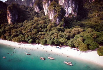 'Railay Aerial most beach Krabi background Thailand famousm view Travel vacation one beach...