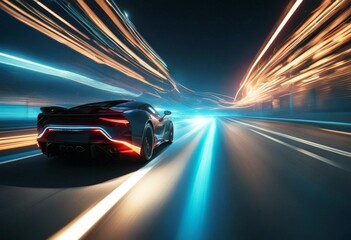 'silhouette car blur sports motion futuristic light effect night road supercar effects acceleration...
