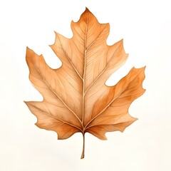Autumn oak leaf isolated on white background. 3D illustration.