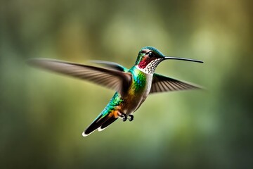 Witness the beauty of transparency in an HD image capturing a graceful hummingbird in mid-flight, set against a clear and unobtrusive background. - obrazy, fototapety, plakaty