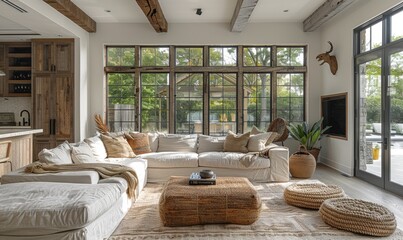 Modern minimalistic rustic interior design. Cozy and modern with traditional elements and comfortable furniture