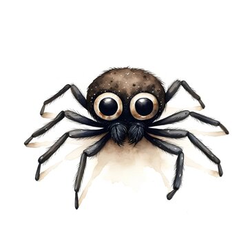 Watercolor spider isolated on white background. Hand-drawn illustration.