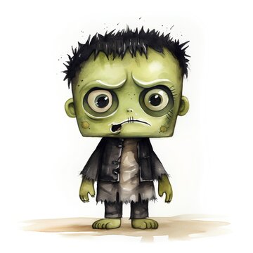 Zombie cartoon character isolated on white background. Watercolor illustration.