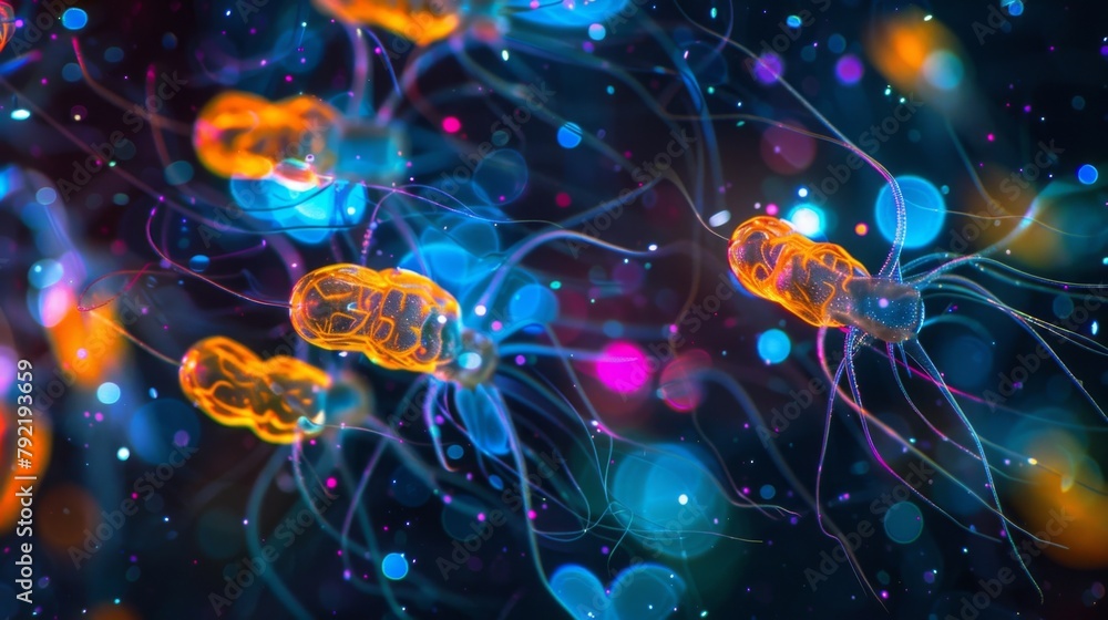 Poster a vibrant image of euglenoid movement captured through timelapse microscopy showing the rapid beatin