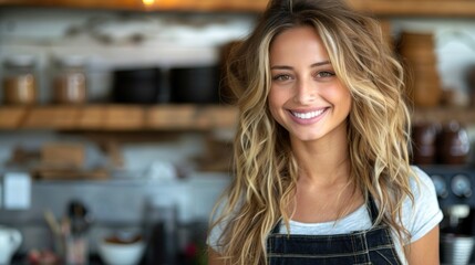 Woman Smiling at Counter - Powered by Adobe