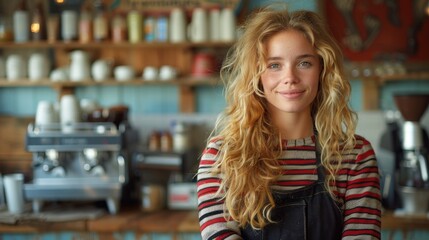 Woman Standing at Coffee Shop Counter
