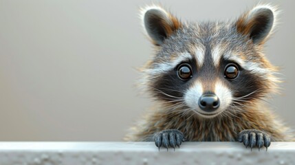 Racoon on the right side with blank space for text - obrazy, fototapety, plakaty