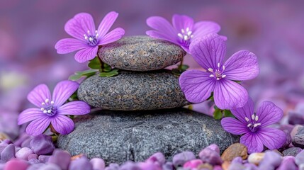 Rocks Atop Purple Flowers