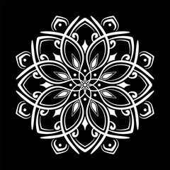 Simple mandala ornament, white on black background