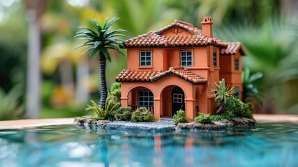 Toy House on Table by Pool