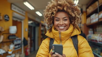 Woman in Yellow Jacket Holding Cell Phone