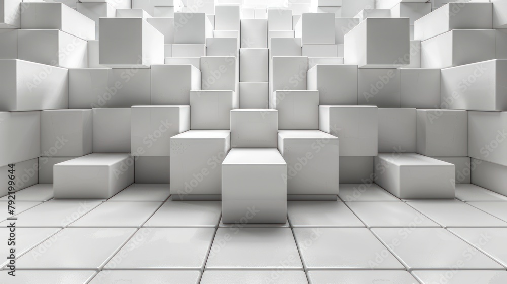 Poster random shifted white cube boxes block background wallpaper banner with copy space