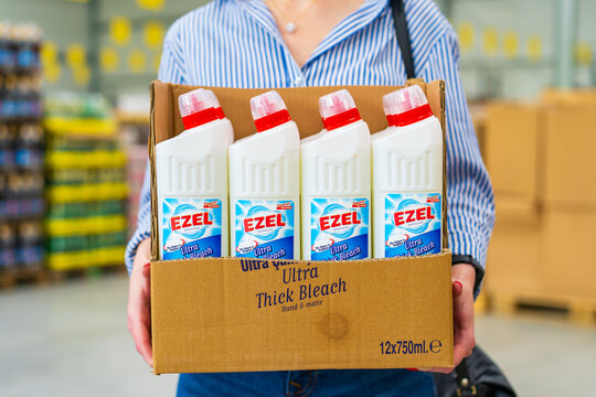 A woman is holding a box of Ezel. June 16, 2023 Balti Moldova. For editorial use