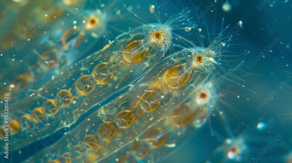 Poster a rotifer colony consisting of dozens of individuals attached to a submerged surface. each individua