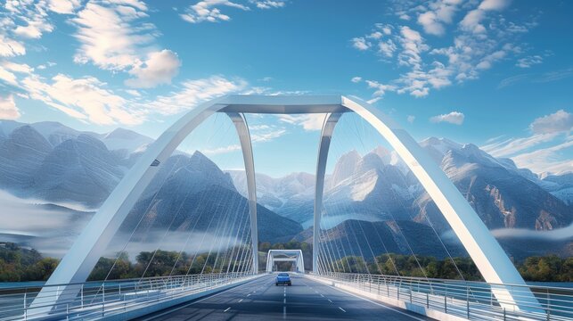 Geometry futuristic ark bridge with mountain on background
