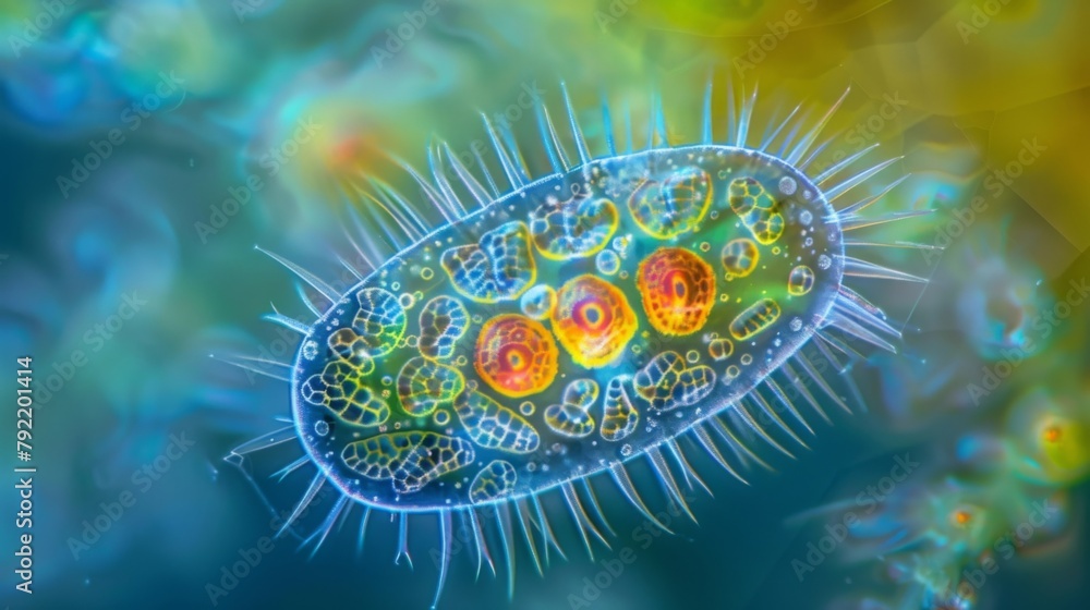 Aufkleber a colorful image of a microscopic rotifer its circular body covered in tiny hairlike structures call