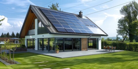 A, eco-friendly house with solar panels on it
