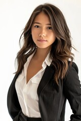 Obraz premium Young Businesswoman in White Shirt and Black Blazer.