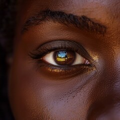 Close Up of African Woman with Brown Eye