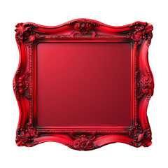 vintage antique red painted wood frame for paintings or portraits, transparent background, png