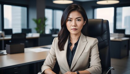 Professional, confident Asian business woman in office meeting room	
