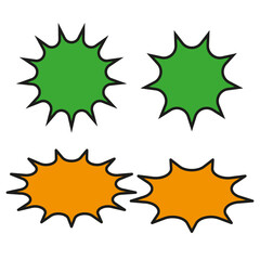 Colorful starburst speech bubbles set. Comic book style conversation icons. Bright dialogue symbols. Vector illustration. EPS 10.