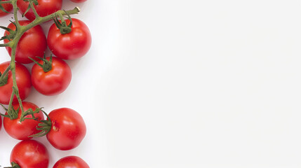 Multiple Fresh Red Tomatoes Arranged Randomly on a Plain White Background with Soft Natural Lighting, Showing Smooth Skins and Stems, Isolated Top View of Whole Ripe Tomatoes