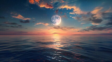 Magical evening on the ocean and the moon