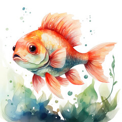 Watercolor Fishing artwork, clipart Illustration, Generative Ai