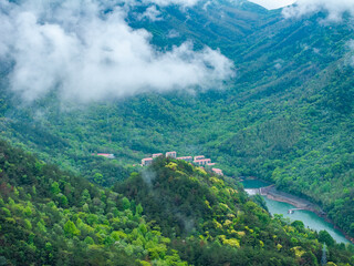 Aerial photography of clouds and fog in the mountains