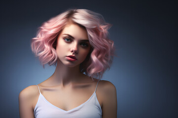 Portrait of a beautiful young woman with pink hair. Beauty, fashion.