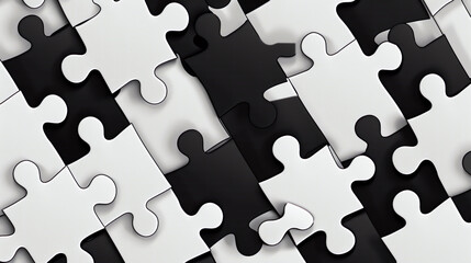 Scattered jigsaw puzzle pieces, symbolize a challenge solved through teamwork and connection