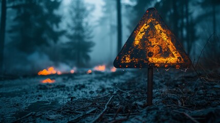 Warning sign in Fire forest