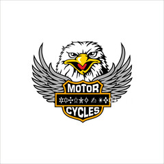 vector of an eagle's head spreading its wings and a logo that says (motor cycles), can be used as a graphic design
