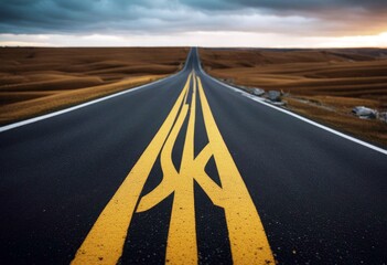 'asphalt winding yellow road symbol background black border canter concept concrete curve design destination rection drive ecology empty forward freedom highway illustration isolated journey' - Powered by Adobe