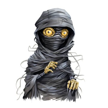 Hand drawn illustration of a ninja in a black scarf and mask.