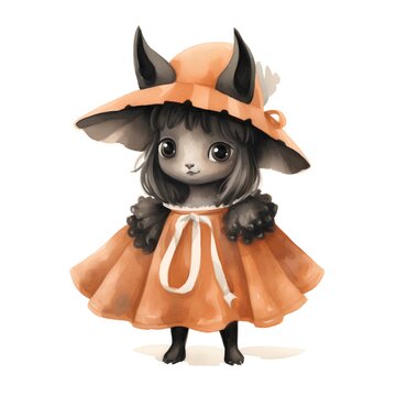 Cute little girl in a witch costume. Watercolor illustration.