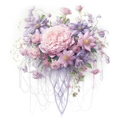 Bouquet of flowers. Hand drawn watercolor illustration isolated on white background