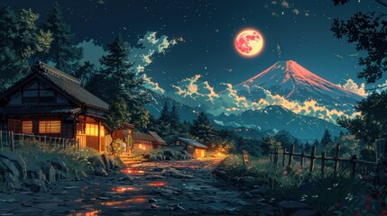 Scenery night anime style background illustration