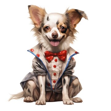 Chihuahua dog in a suit and bow tie on a white background