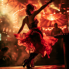 Moulin rouge girl dancing on a table, full body pose, dancing big scene