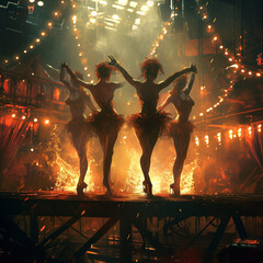 Moulin rouge girl dancing on a table, full body pose, dancing big scene